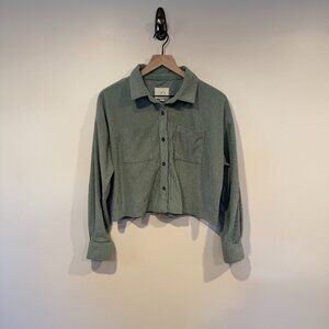 Thread & Supply Size S Cropped Corduroy Green Button Down